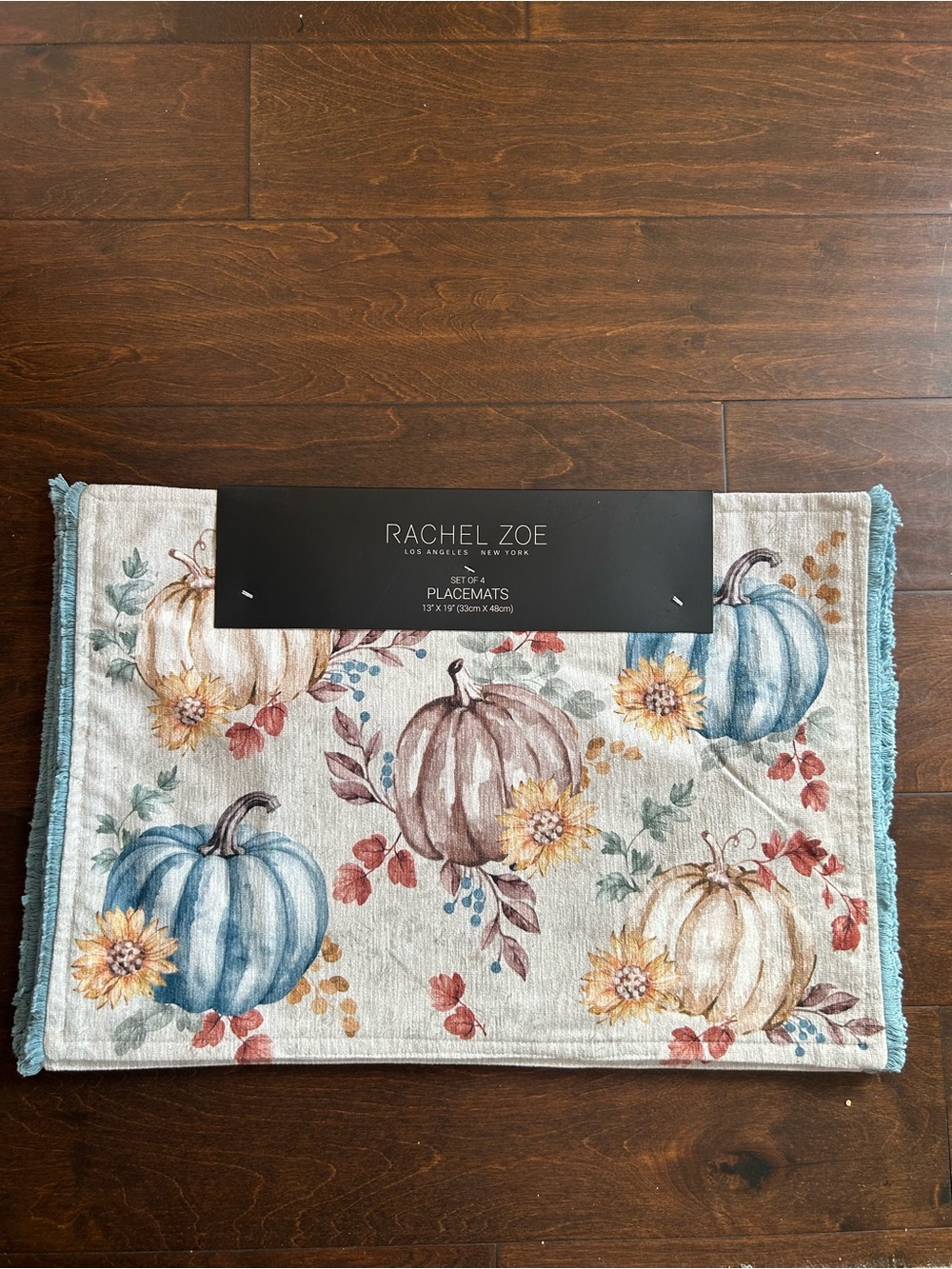 Rachel Zoe Fall Pumpkin Fall Leaves Sunflowers 4 Placemats Thanksgiving New